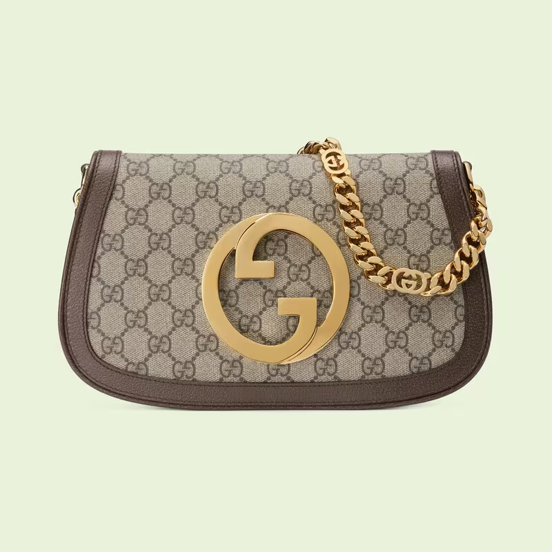 GG Supreme Monogram Textured Dollar Calfskin Blondie Chain Shoulder Flap Bag Beige