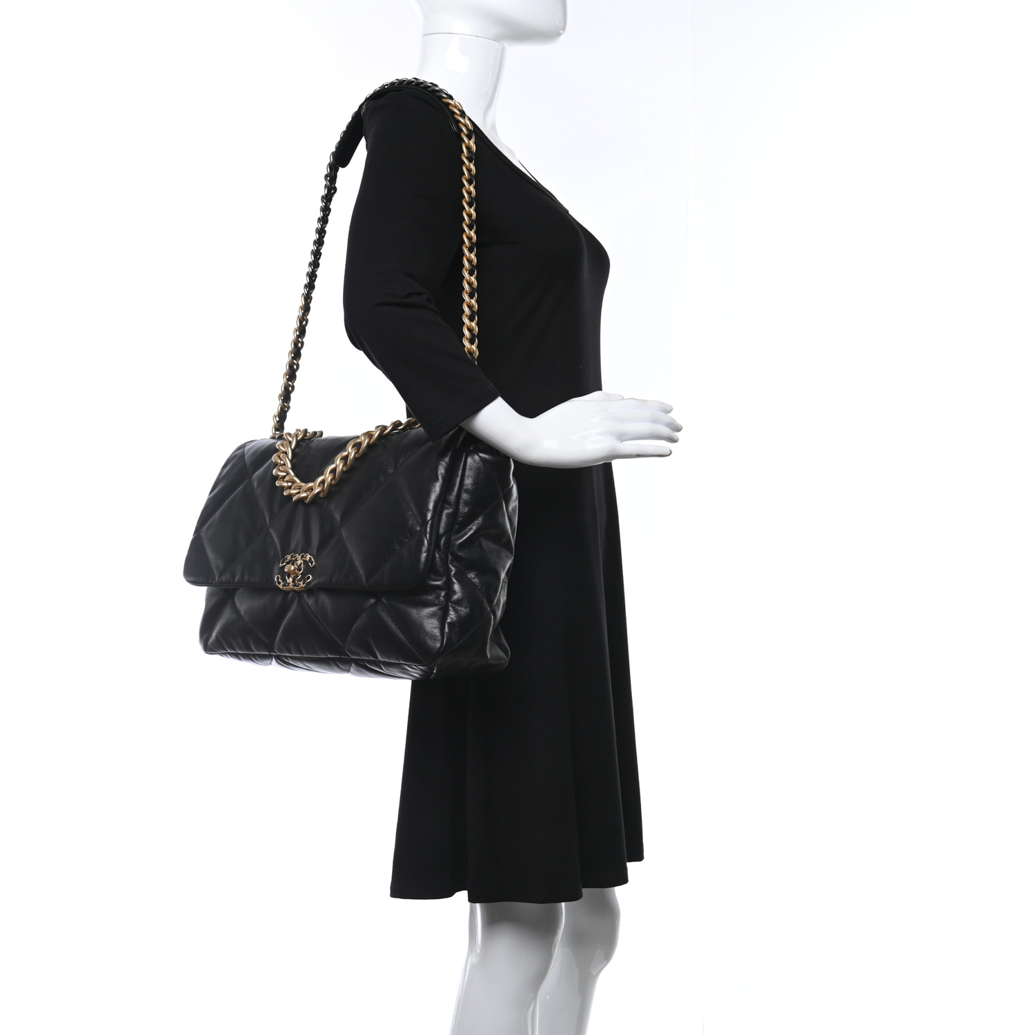 Lambskin Quilted Chanel 19 Flap Black