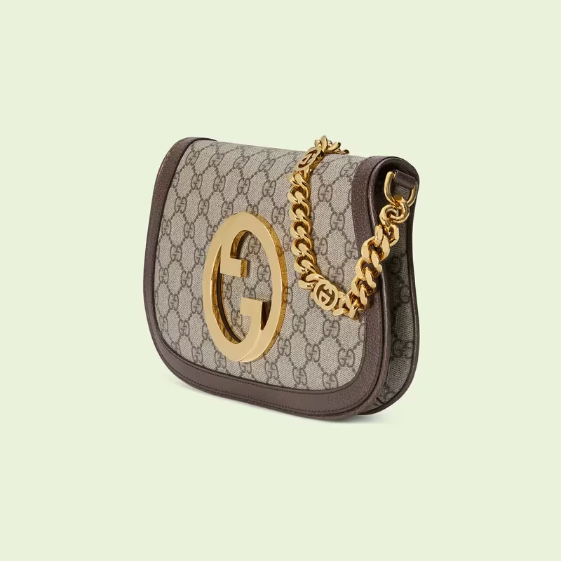 GG Supreme Monogram Textured Dollar Calfskin Blondie Chain Shoulder Flap Bag Beige