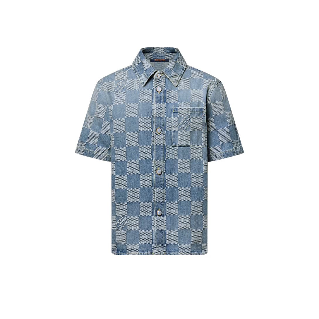 1AHVZ2 Damier 3D Light Denim Short-Sleeved Shirt