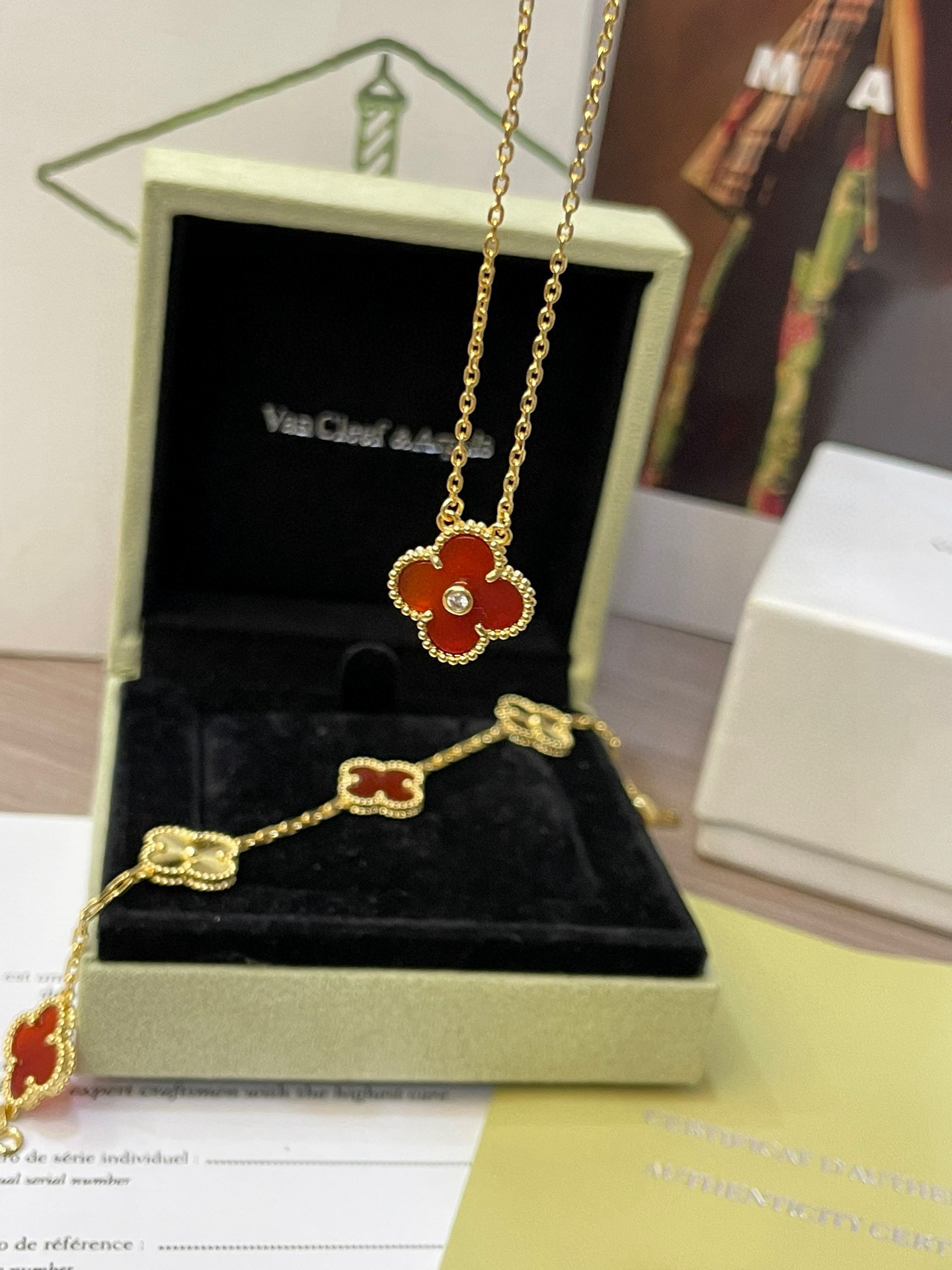 Van Cleef & Arpels Five-Flower Natural Red Carnelian Bracelet Set