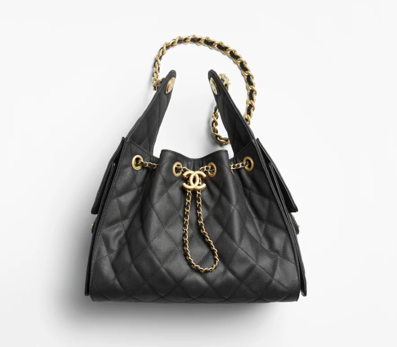 CHANEL 25 Small Handbag Canvas & Gold-Tone Metal Black