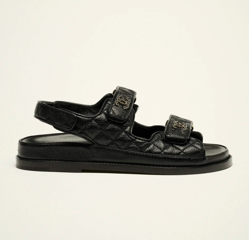 Chanel Sandals Grained Calfskin Black