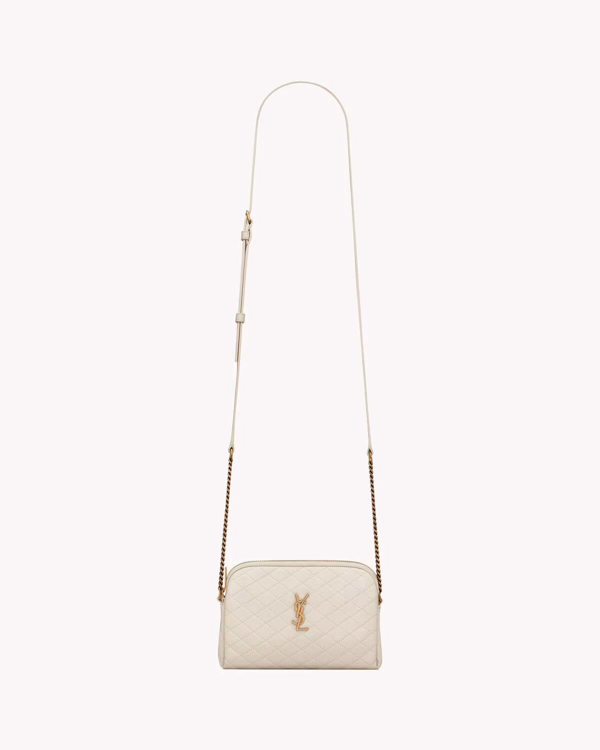 YSL GABY ZIPPERED POUCH IN LAMBSKIN-BLANC VINTAGE
