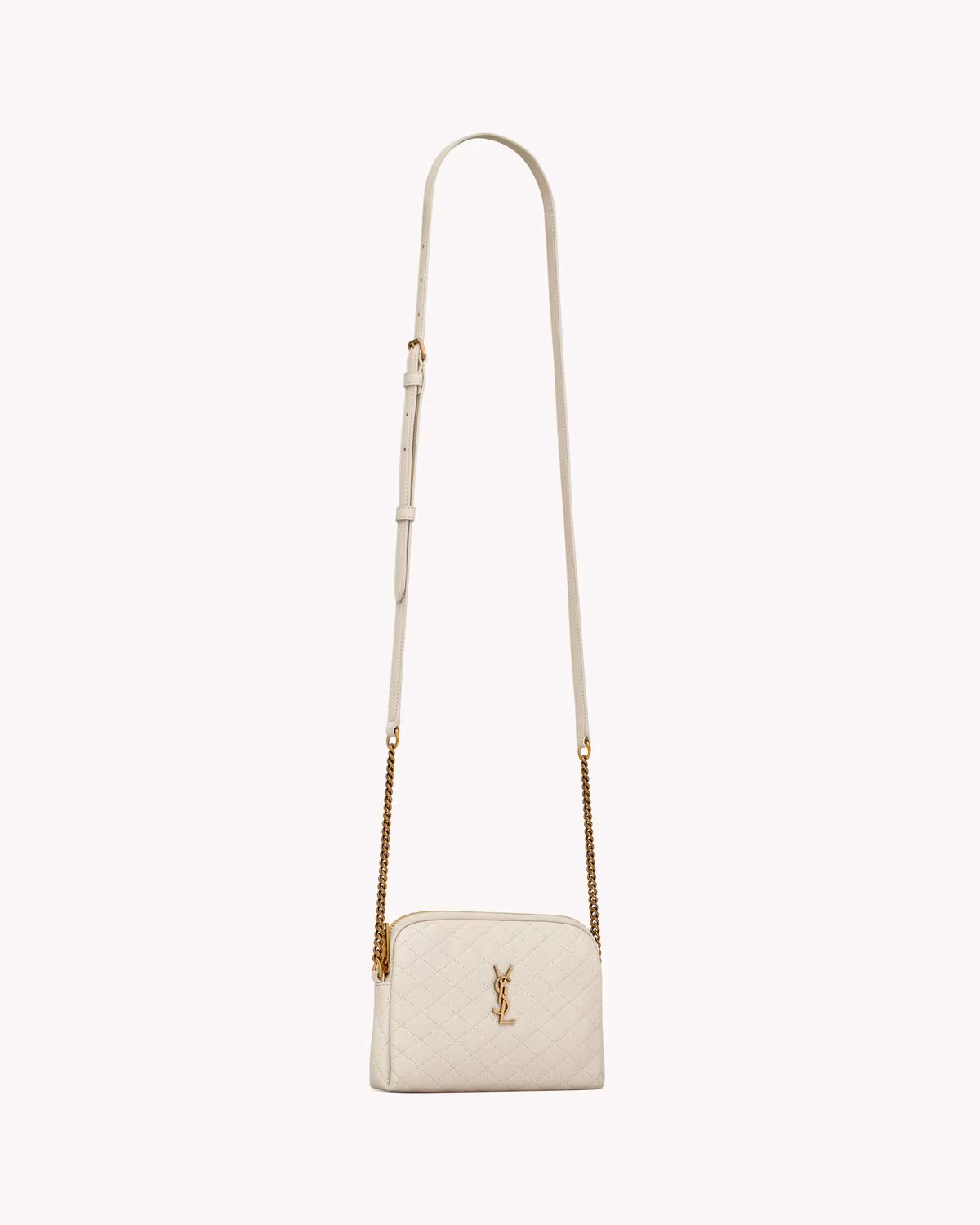 YSL GABY ZIPPERED POUCH IN LAMBSKIN-BLANC VINTAGE